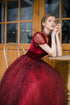 Wine Red Velvet and Tulle Tea Length Party Dress, Wine Red Wedding Party Dress